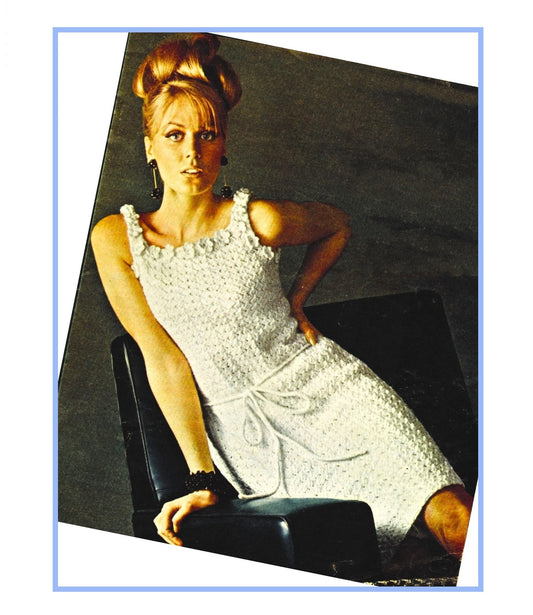 Vintage Crochet Pattern Womens Lacy Flower Trimmed Tank Dress PDF Instant Digital Download Retro Boho Mini Midi or Maxi 4 Ply
