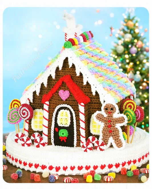 Vintage Crochet Pattern 10" Christmas Gingerbread House Centerpiece PDF Instant Digital Download Plush Candy Cottage Amigurumi 10 Ply