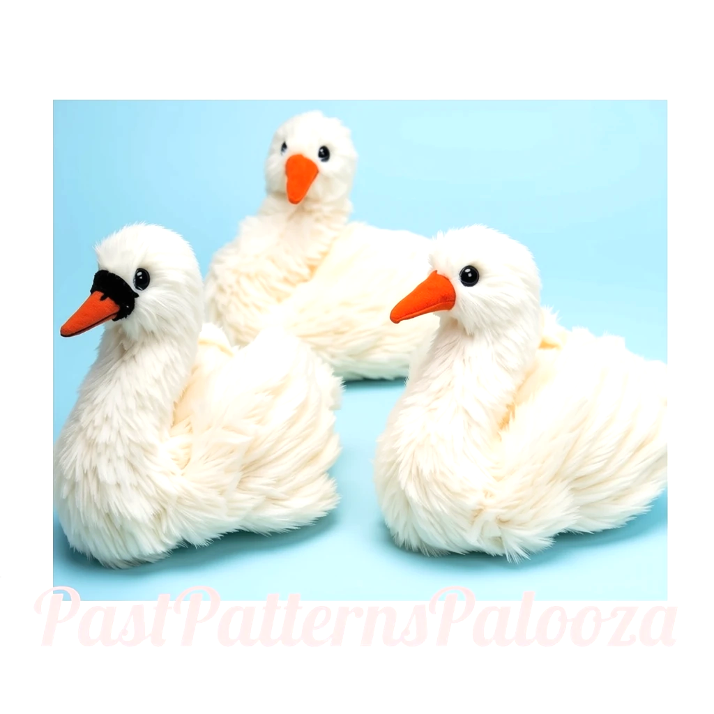 Vintage Sewing Pattern 12" White Swan Soft Sculpture Plush Toy Fluffy Fake Fur Fabric PDF Instant Digital Download Stuffed Plush Water Bird