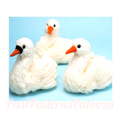 Vintage Sewing Pattern 12" White Swan Soft Sculpture Plush Toy Fluffy Fake Fur Fabric PDF Instant Digital Download Stuffed Plush Water Bird