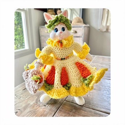 Vintage Crochet Pattern 13" Lady Bunny Doll Carrot Cottontail Dress Outfit PDF Instant Digital Download 10 Ply