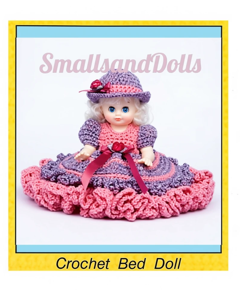 Vintage Crochet Pattern 13" Pretty Bed Doll Ruffled Dress and Hat PDF Instant Digital Download 10 Ply