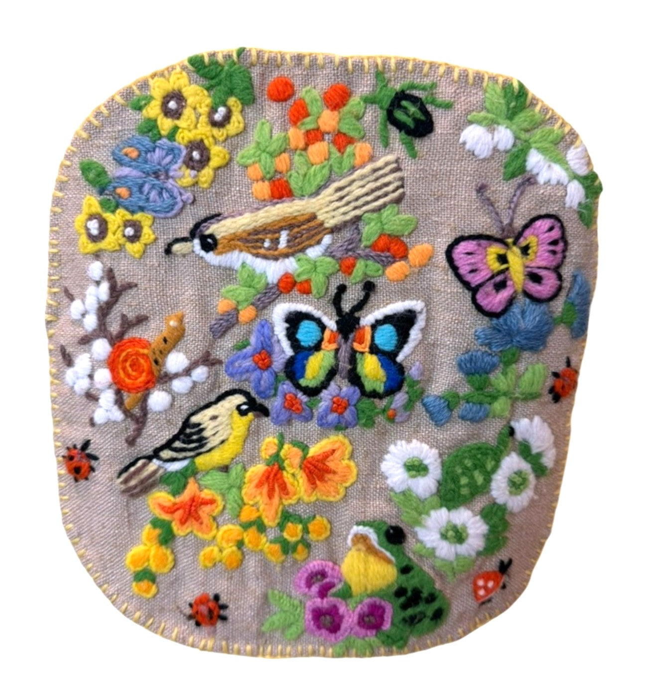 Vintage Crewel Embroidery Pattern Spring Garden Animals Flower Blossoms Birds Bugs Needlepoint Stitchery PDF Instant Digital Download