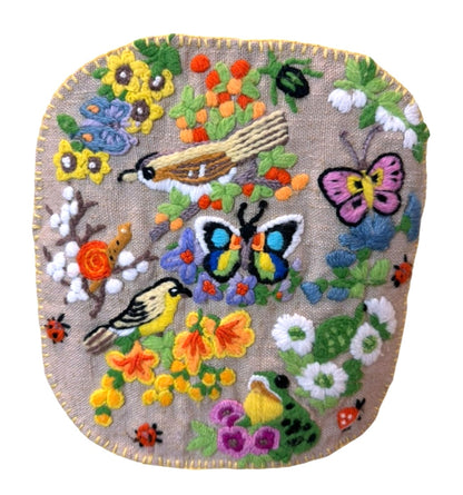 Vintage Crewel Embroidery Pattern Spring Garden Animals Flower Blossoms Birds Bugs Needlepoint Stitchery PDF Instant Digital Download