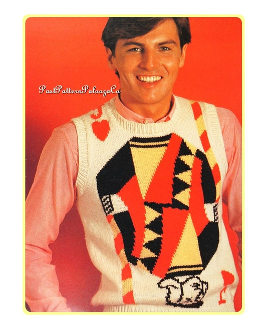 Vintage Knitting Pattern Jack of Hearts Playing Card Vest Sleeveless Sweater PDF Instant Digital Download Adults Poker Casino Novelty Jumper