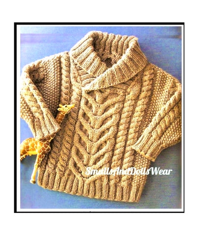 Vintage Knitting Pattern Baby Boys Fisherman Sweater Cabled Shawl Collar Pullover Jumper PDF Instant Digital Download 10 Ply 6-18m