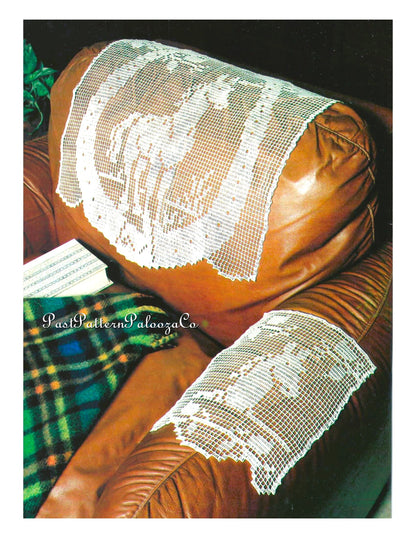 Vintage Filet Crochet Pattern 18" Horses Centerpiece Armchair Mat Doily Set PDF Instant Digital Download Horseback Rider Equestrian Lovers