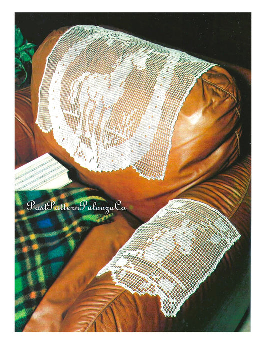 Vintage Filet Crochet Pattern 18" Horses Centerpiece Armchair Mat Doily Set PDF Instant Digital Download Horseback Rider Equestrian Lovers