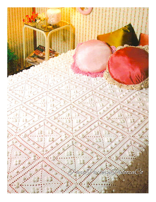 Vintage Crochet Pattern Bobbled Bedspread Afghan Popcorn Stitch Squares Bed Throw PDF Instant Digital Download Cotton Thread