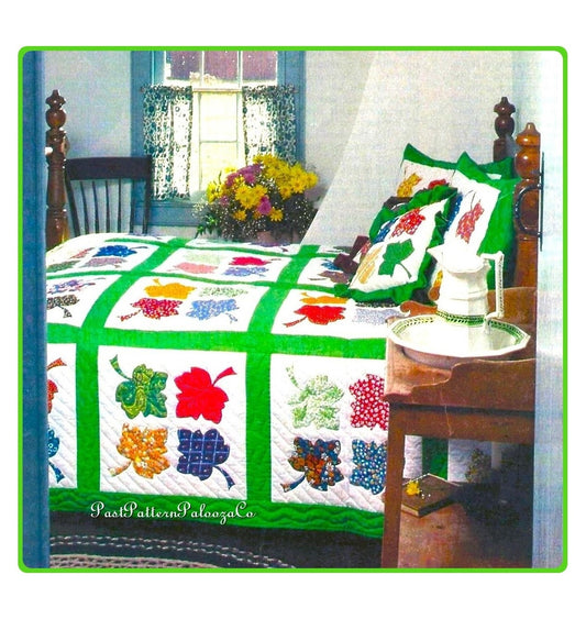 Vintage Sewing Pattern Maple Leaf Blocks Bed Quilt Pillow Cover Set PDF Instant Digital Download Pretty Applique Falling Autumn Leaves