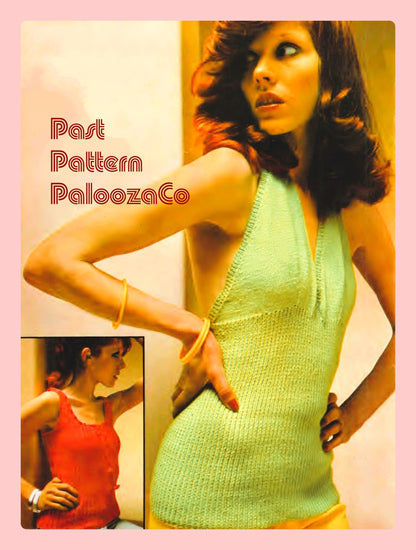 Vintage Knitting Pattern Womens Summer Tops PDF Instant Digital Download Retro 70s Backless Halter & Ribbed Cami Tank