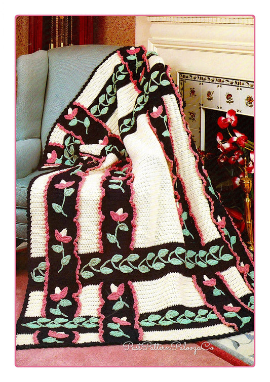 Vintage Crochet Pattern Flower Trellis Garden Afghan PDF Instant Digital Download Pretty Romantic Floral Lattice Leaves Vines Throw 54x66