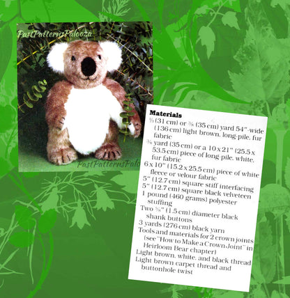 Vintage Sewing Pattern 14" Koala Bear Plush Fur Fabric PDF Instant Digital Download Jointed Toy Australian Animal Soft Toy