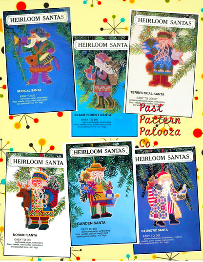 Vintage Cross Stitch Patterns 5" Heirloom Santas Ornament Christmas Tree Trim 6 Designs PDF Instant Digital Download Perforated Paper