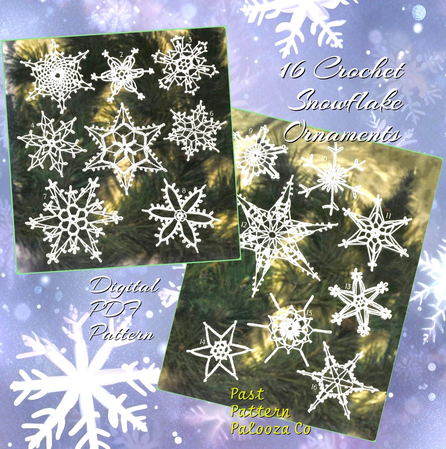 Vintage Crochet Christmas Pattern 16 Icy Lacy Snowflakes Ornaments PDF Instant Digital Download Quick Easy Stitch