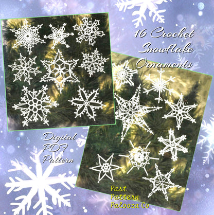 Vintage Crochet Christmas Pattern 16 Icy Lacy Snowflakes Ornaments PDF Instant Digital Download Quick Easy Stitch