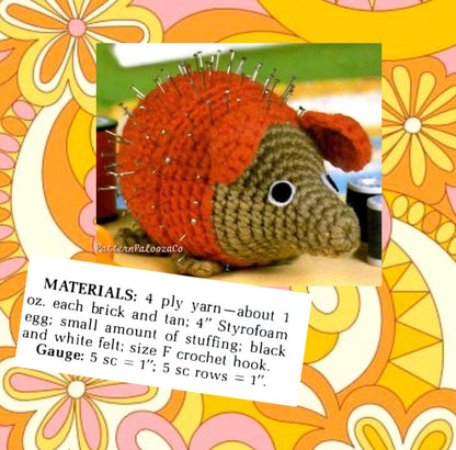 Vintage Crochet Pattern 4" Cute Porcupine Pincushion PDF Instant Digital Download Amigurumi Animal Pin Cushion