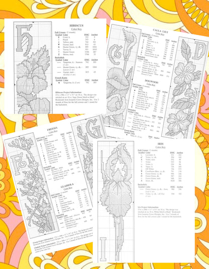 Vintage Cross Stitch Patterns 26 Flower Bookmarks PDF Instant Digital Download Pretty Lace Edged Floral Alphabet Book Marks
