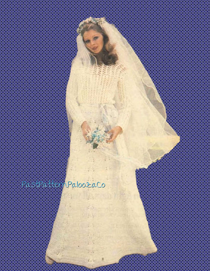 Vintage Crochet Pattern Retro Lacy Spring Wedding Dress PDF Instant Digital Download Heirloom Mod Boho Chic Maxi Gown 1970s