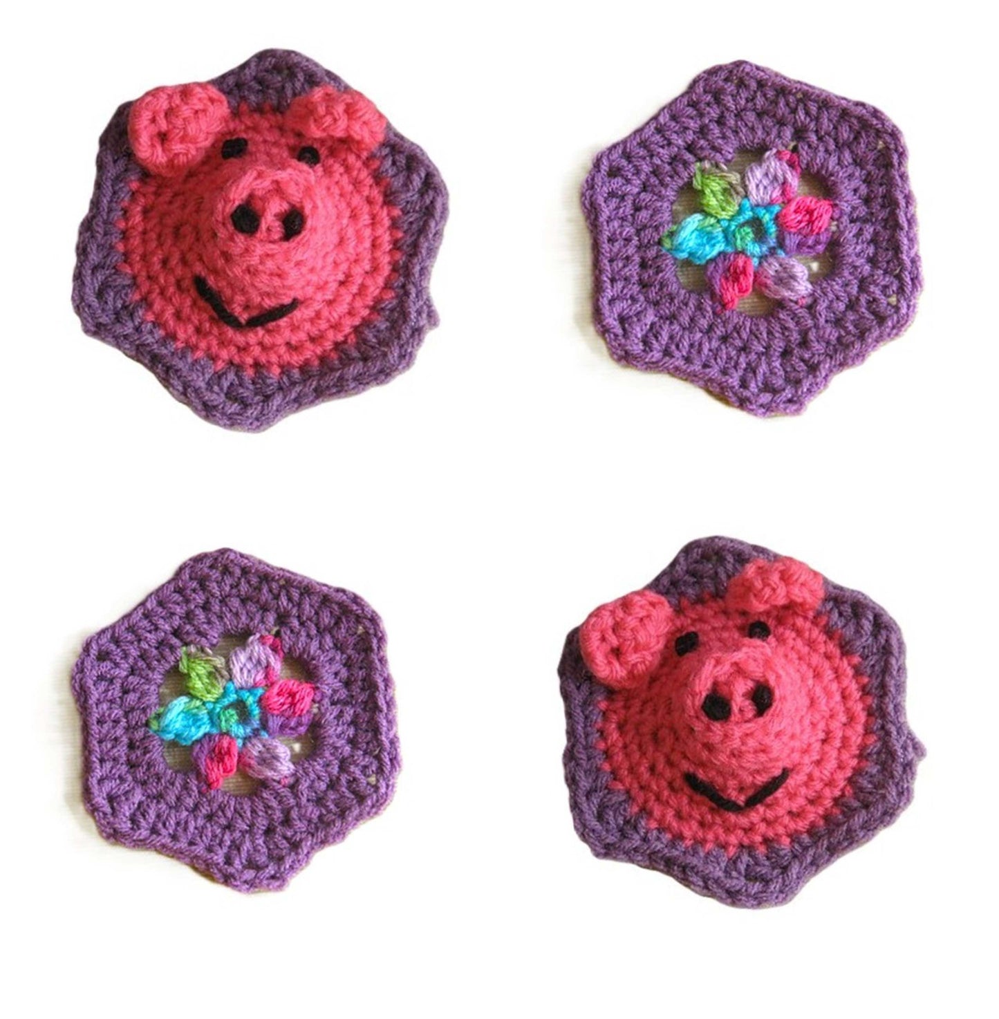 Vintage Crochet Pattern Pigs & Posies Afghan Kids Toddler PDF Instant Digital Download Piggy Faces Motifs Flower Granny Square Blanket 43x60