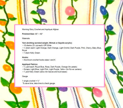 Vintage Crochet Pattern Morning Glory Spring Bouquet Afghan PDF Instant Digital Download Appliqued Calico Fabric Flowers Throw Blanket