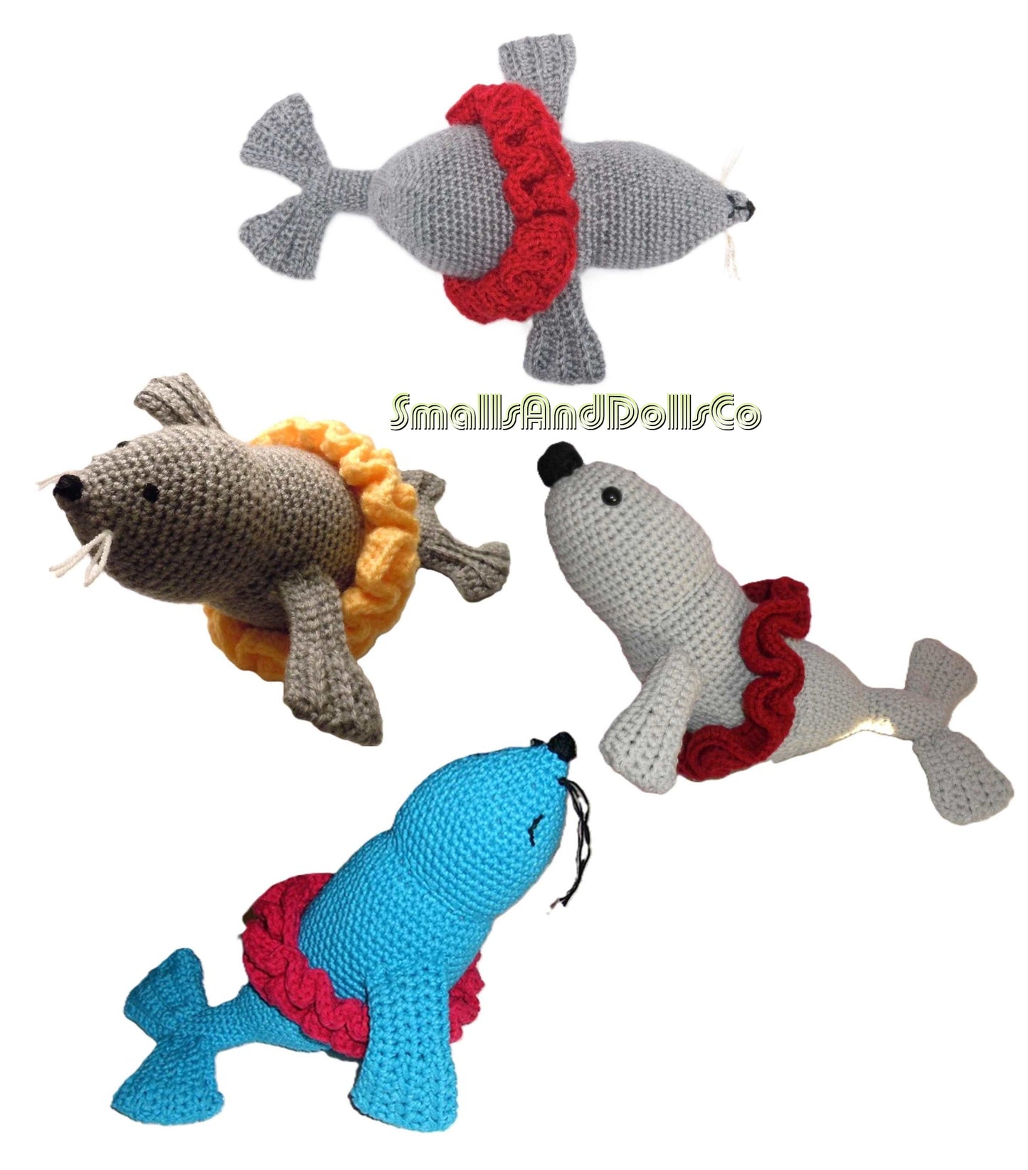 Vintage Crochet Pattern 12" Circus Seal Soft Toy Doll PDF Instant Digital Download Cute Sealion Animal Amigurumi Plush