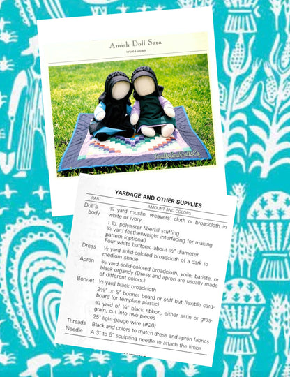 Vintage Sewing Pattern 16" Traditional Amish Girl Cloth Doll Soft Toy PDF Instant Download Faceless Mennonite Dolly Dress Apron Bonnet
