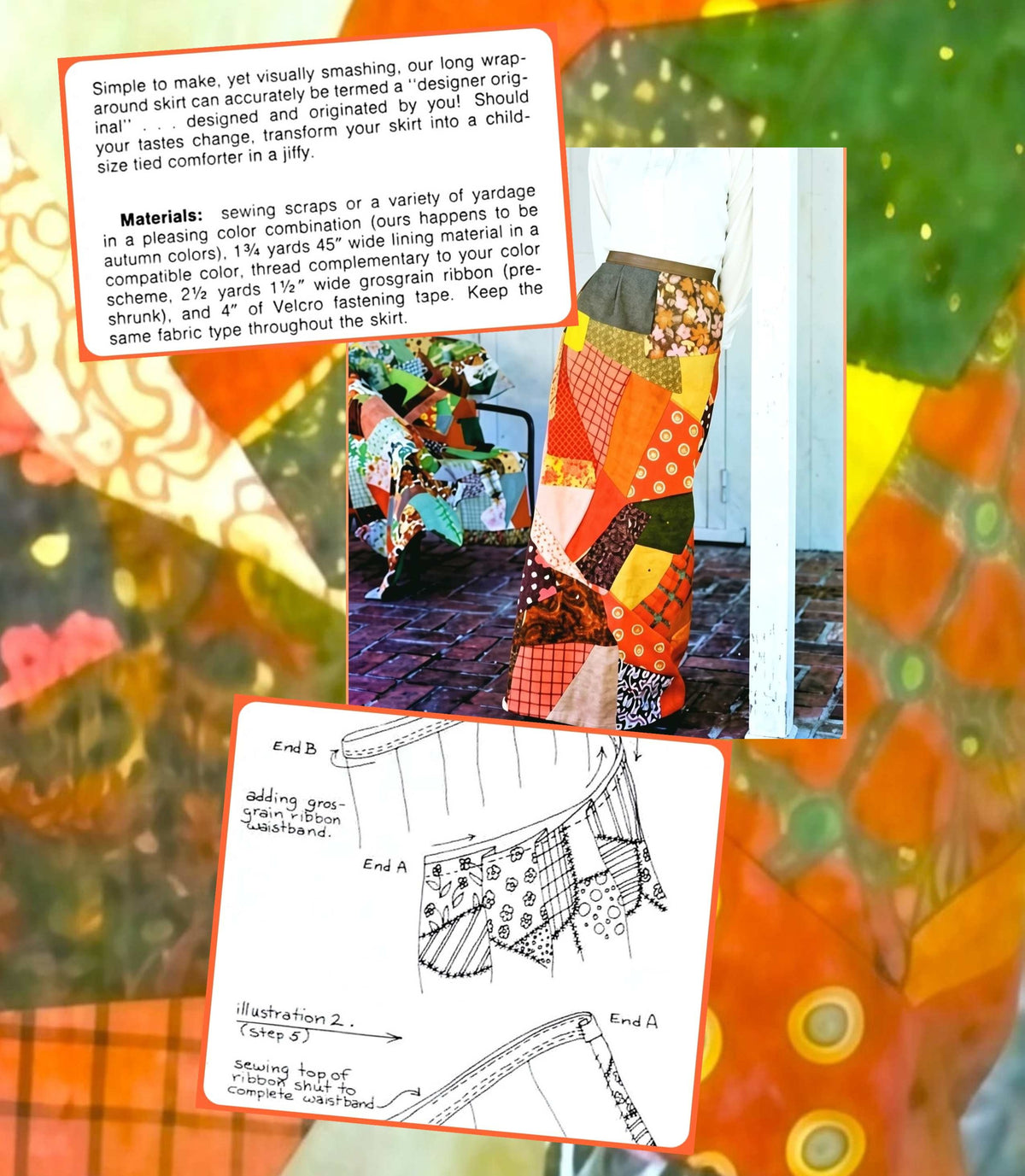 Vintage Sewing Pattern Womens Patchwork Wrap Around Maxi Skirt Quick Easy PDF Instant Digital Download Retro 70s Crazy Patch Boho Hippie