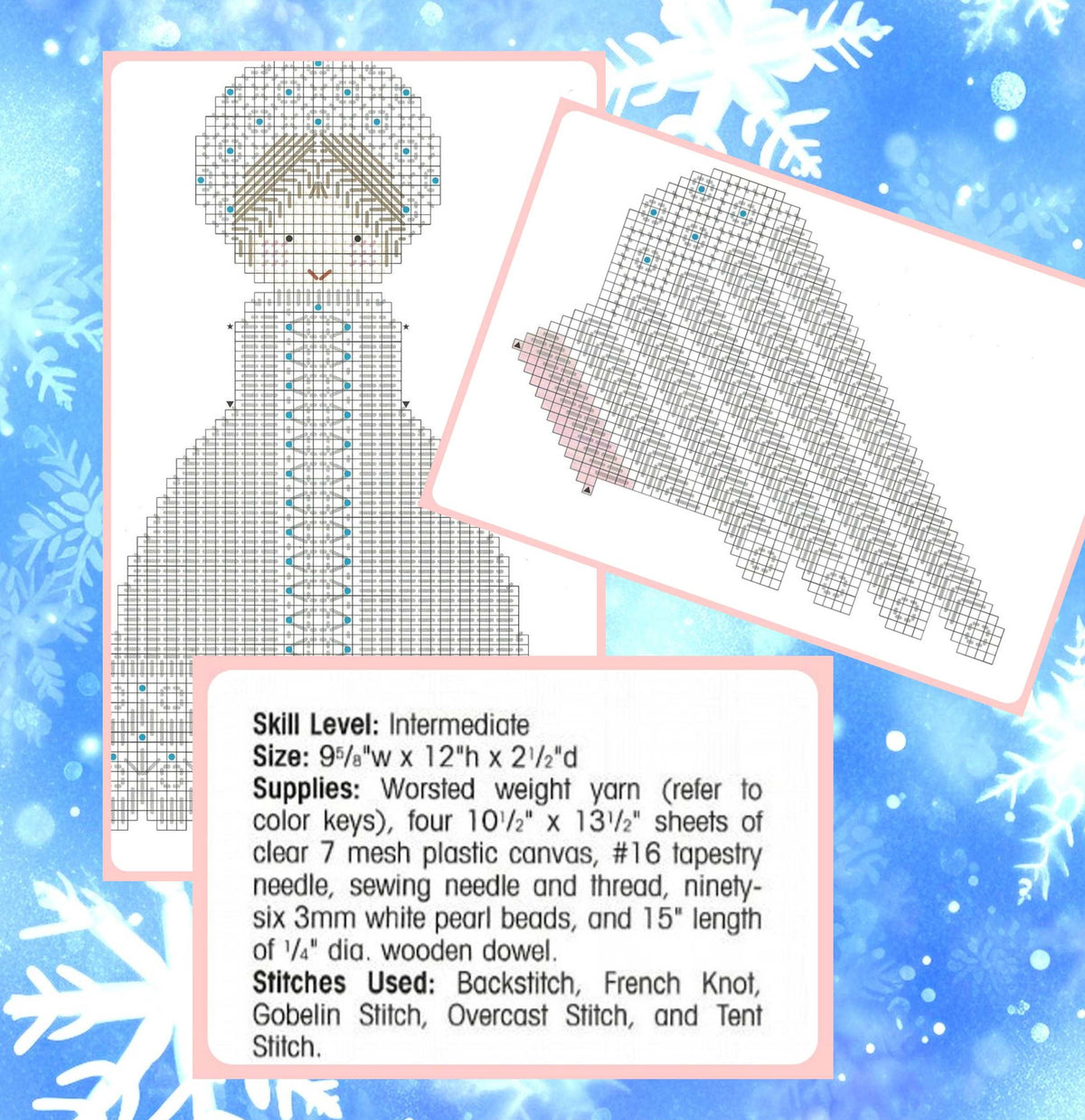 Vintage Plastic Canvas Pattern 12" Lacy Angel Christmas Tree Topper PDF Instant Digital Download Pearl Beads 7 Count