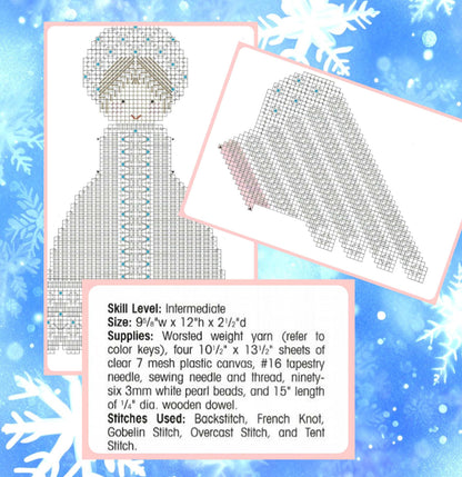 Vintage Plastic Canvas Pattern 12" Lacy Angel Christmas Tree Topper PDF Instant Digital Download Pearl Beads 7 Count