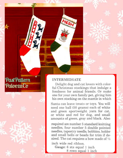 Vintage Knitting Pattern 12" Pet Christmas Stockings Kitty Cat Dog PDF Instant Download