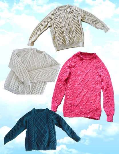 Vintage Knitting Pattern Aran Irish Pullover Sweater PDF Instant Digital Download Trellis Cabled Front Womens Mens