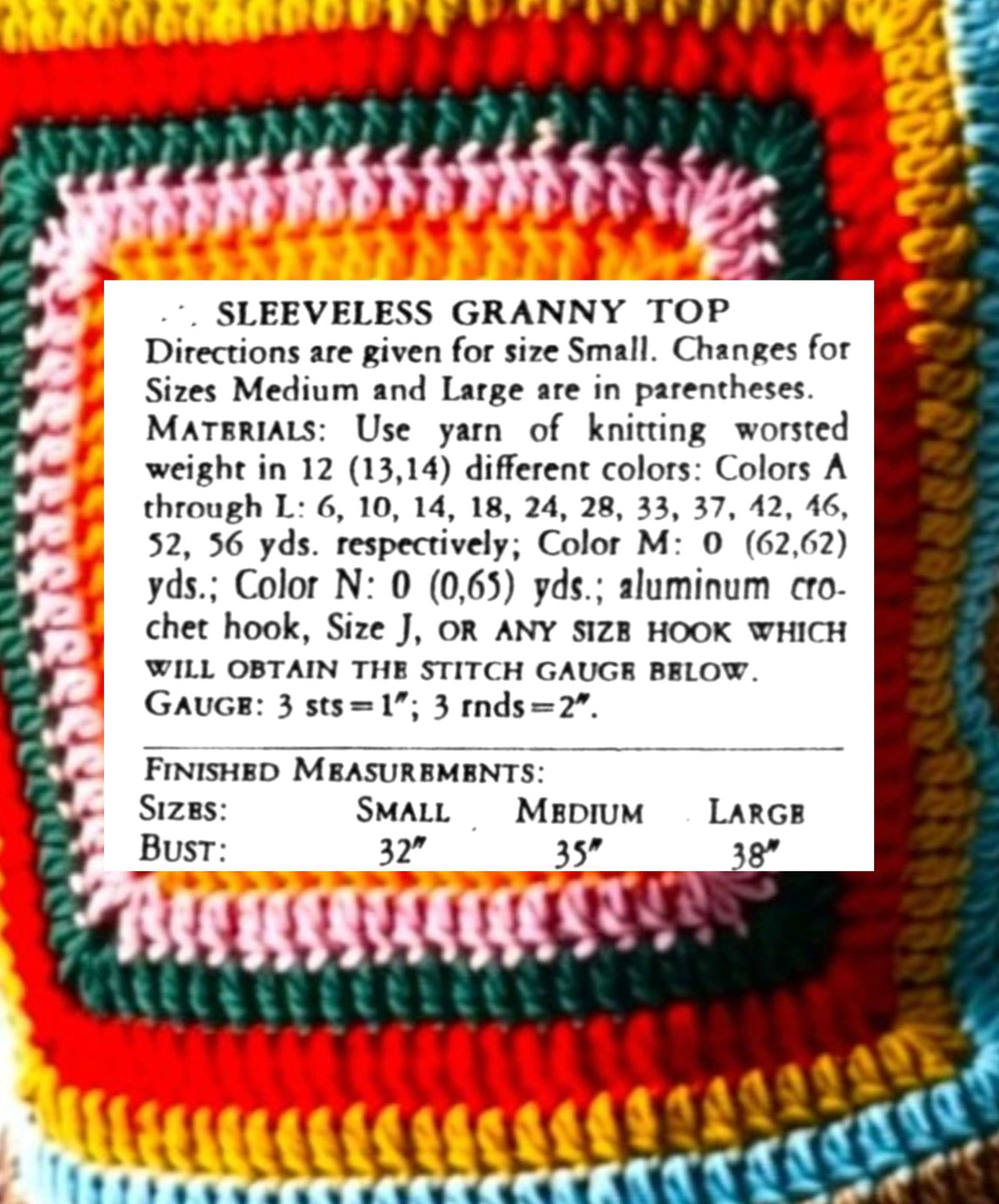 Vintage Crochet Pattern Sleeveless Granny Square Top Head Scarf Set PDF Instant Digital Download Retro 1970s