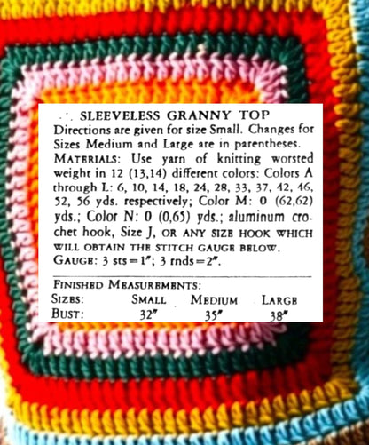 Vintage Crochet Pattern Sleeveless Granny Square Top Head Scarf Set PDF Instant Digital Download Retro 1970s