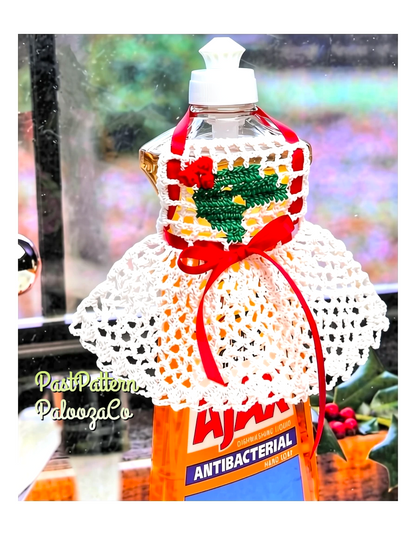 Vintage Crochet Pattern Christmas Dish Soap Detergent Bottle Apron Holly Berries PDF Instant Digital Download MCM Holiday Housewife Chic