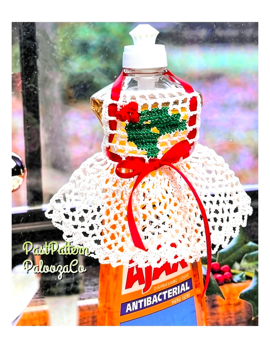 Vintage Crochet Pattern Christmas Dish Soap Detergent Bottle Apron Holly Berries PDF Instant Digital Download MCM Holiday Housewife Chic