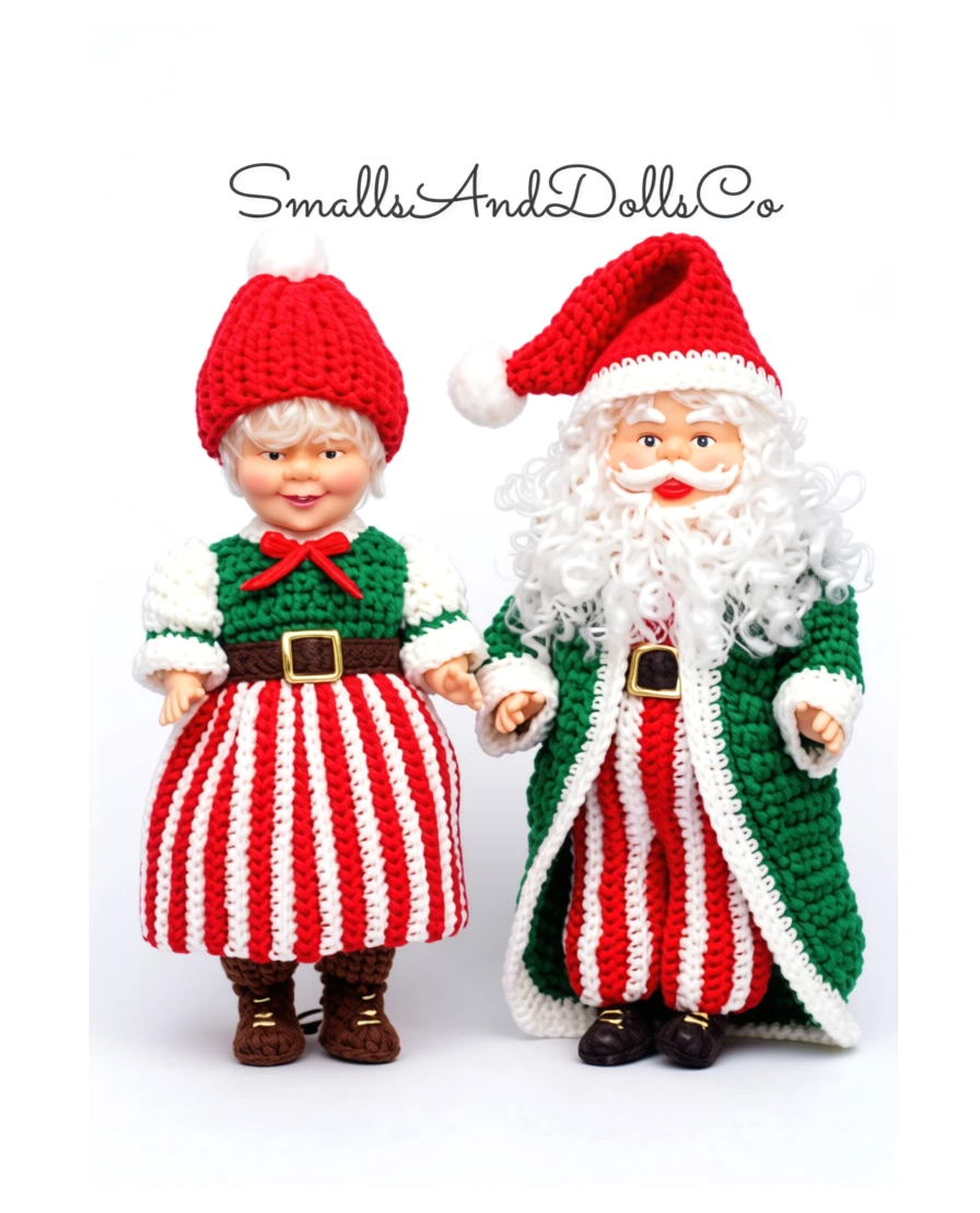Vintage Crochet Pattern 14" Mr and Mrs Santa Claus Christmas Xmas Dolls Peppermint Candy Cane Outfits PDF Instant Digital Download 10 Ply