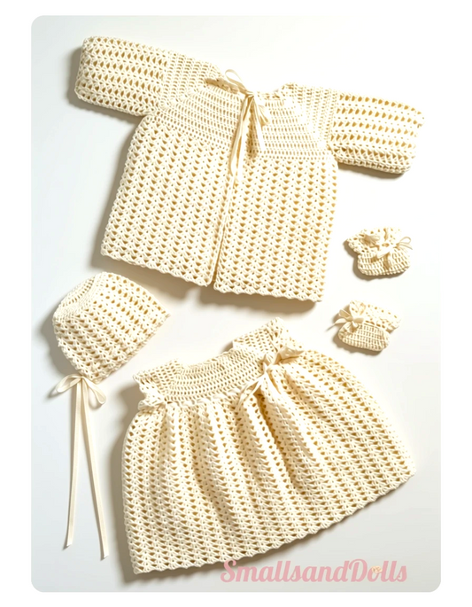 Vintage Crochet Pattern Pretty Baby Girl Shell Stitch Layette Set PDF Instant Digital Download Coat Empire Dress Bonnet Booties 6-12m 4 Ply