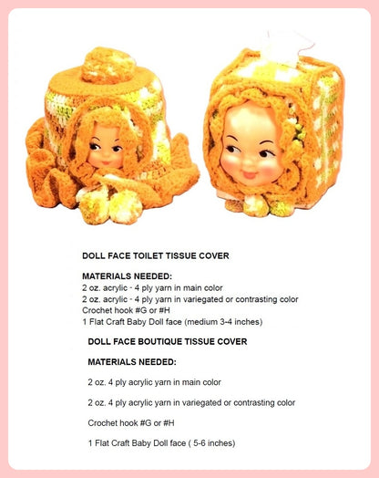 Vintage Crochet Pattern Bathroom Tissue Covers Kitschy Retro Baby Face PDF Instant Digital Download Toilet Paper & Tissue Box Holder