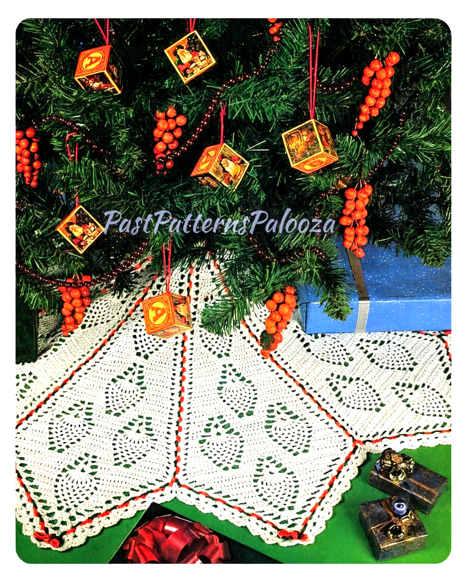 Vintage Crochet Pattern 55" Pretty Pineapples Christmas Tree Skirt PDF Instant Digital Download 3 Plied Worsted