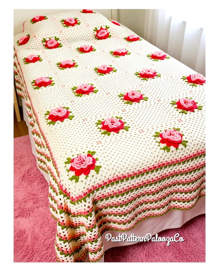Vintage Crochet Pattern Classic Roses Bedspread Afghan PDF Instant Digital Download Flower Granny Square Throw Coverlet DK
