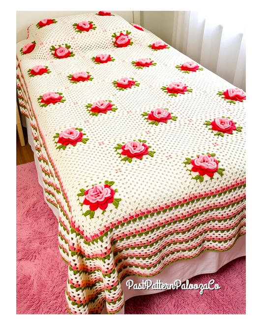 Vintage Crochet Pattern Classic Roses Bedspread Afghan PDF Instant Digital Download Flower Granny Square Throw Coverlet DK