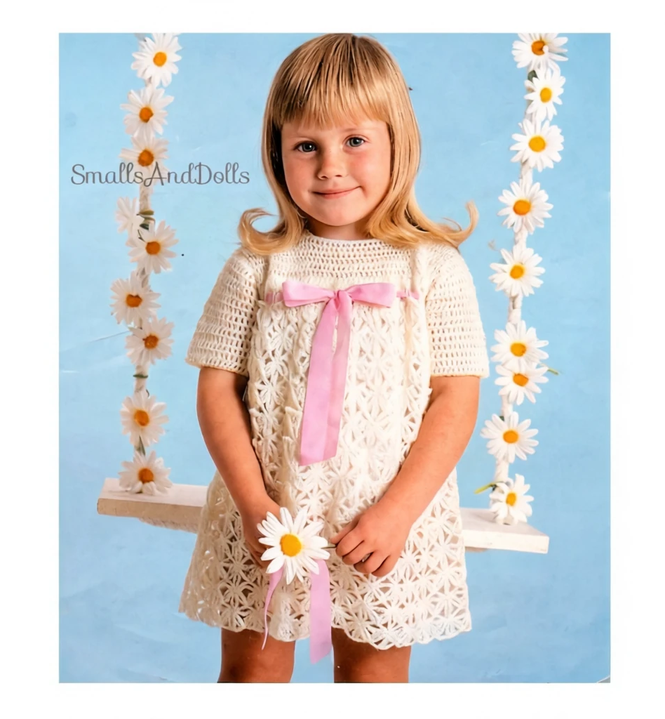 Vintage Crochet Pattern Baby to Girls Lacy Daisy Dress PDF Instant Digital Download Dressy Party Frock 1 - 5 yrs 4 Ply
