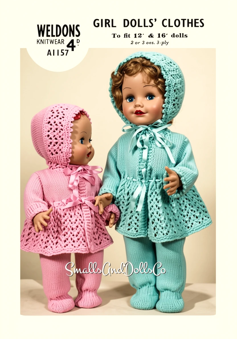 Vintage Knitting Pattern Doll Clothes 12 and 16 Inch Baby Dolls 3 Piece Sets Coat Bonnet Leggings PDF Instant Digital Download 3 Ply