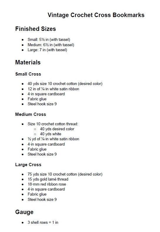 Vintage Thread Crochet Pattern Tasseled Crosses Bookmarks In 3 Sizes PDF Instant Digital Download Lacy Ribbons Roses Cross Designs
