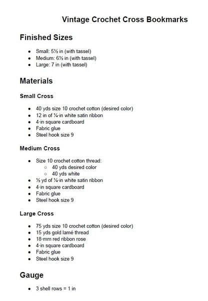 Vintage Thread Crochet Pattern Tasseled Crosses Bookmarks In 3 Sizes PDF Instant Digital Download Lacy Ribbons Roses Cross Designs