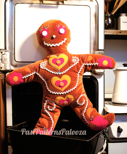 Vintage Christmas Sewing Pattern 31" Applique Gingerbread Man Velour Fabric Soft Sculpture Doll PDF Instant Digital Download
