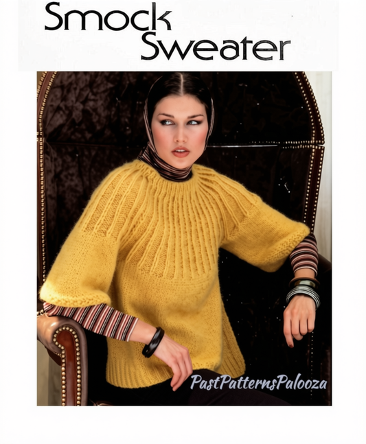 Vintage Knitting Pattern Womens Smock Sweater PDF Instant Digital Download Ribbed Yoke Pullover Jumper Mohair Blend