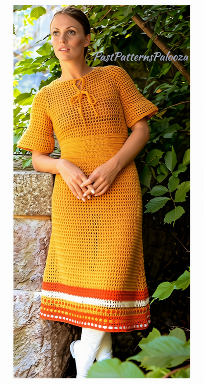 Vintage Crochet Pattern Womens Pretty Lace Midi Dress Bell Sleeves PDF Instant Digital Download Mini or Maxi Dress Boho Chic 5 Ply