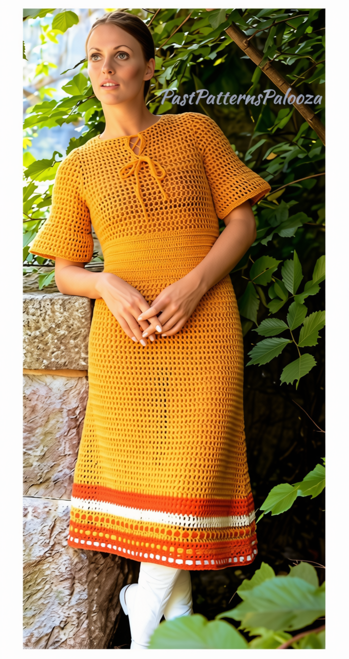 Vintage Crochet Pattern Womens Pretty Lace Midi Dress Bell Sleeves PDF Instant Digital Download Mini or Maxi Dress Boho Chic 5 Ply